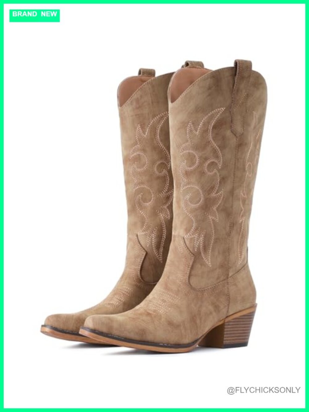 Western Cowgirl Mid Calf Snip Toe Boots Faux Leather Embroidered